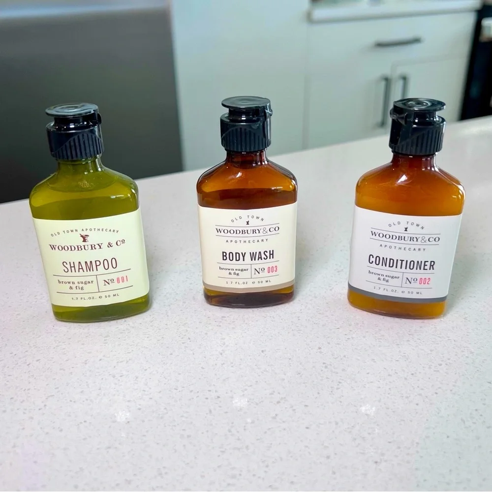 WOODBURY & CO Brown Sugar Fig Travel Bath Set Shampoo Body Wash Conditioner NWT